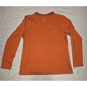 Nike Dri-Fit Orange Long Sleeve Shirt Youth Large‎ Gray Swoosh Logo
